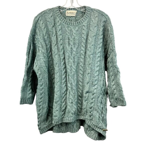 Blarney Aran Originals 3/4 Sleeve Cable Knit Wool Sweater Green Women’s Medium - Picture 1 of 9